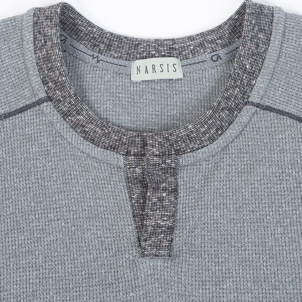 Áo thu đông Nam Narsis D7064 màu ghi cổ tròn