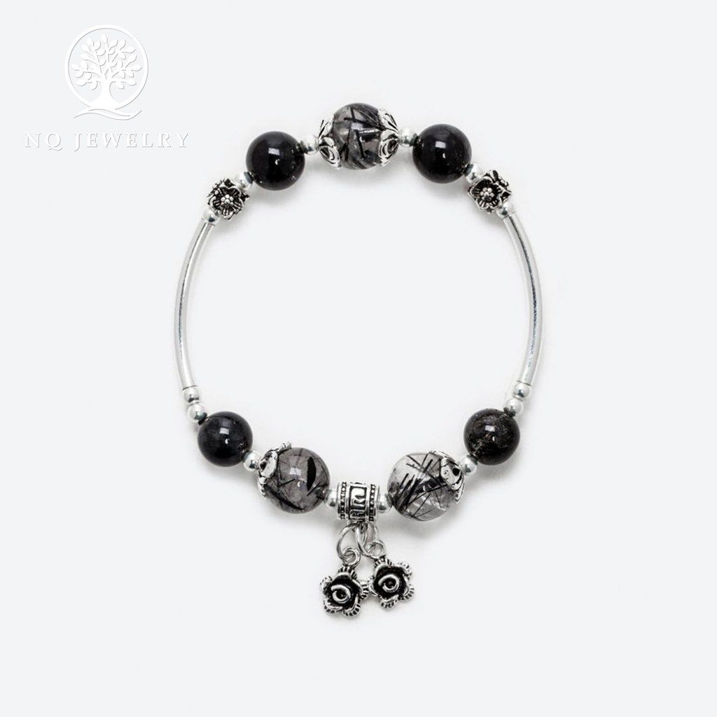 Vòng tay phối charm hoa bạc treo - NQ Jewelry