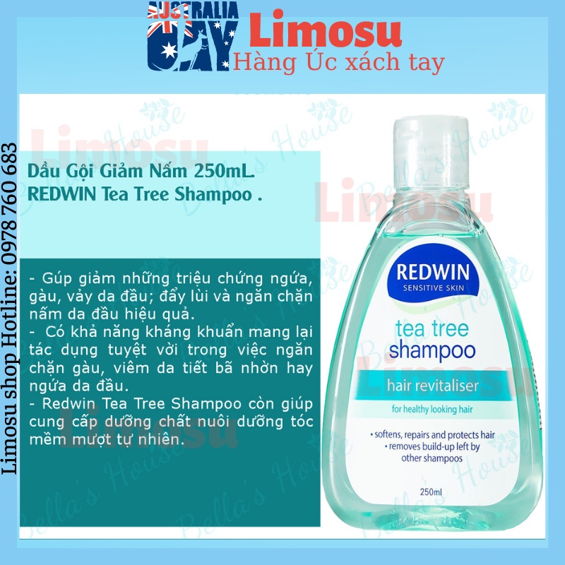 Dầu gội đầu giảm gàu nấm giảm nhờn Redwin Coal Tar / Tea tree Úc