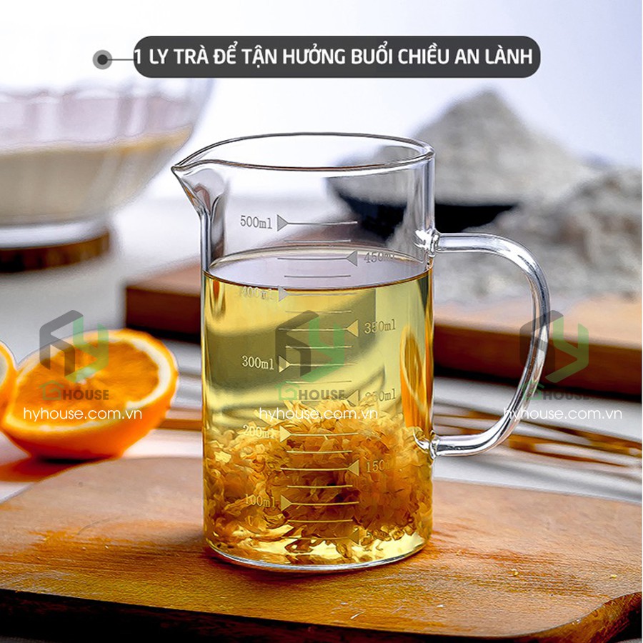 Giá Sỉ Ly Cốc ca thủy tinh Glass Cup chia vạch đo lường định lượng đong thể tích chịu nhiệt 350-500-1000ml