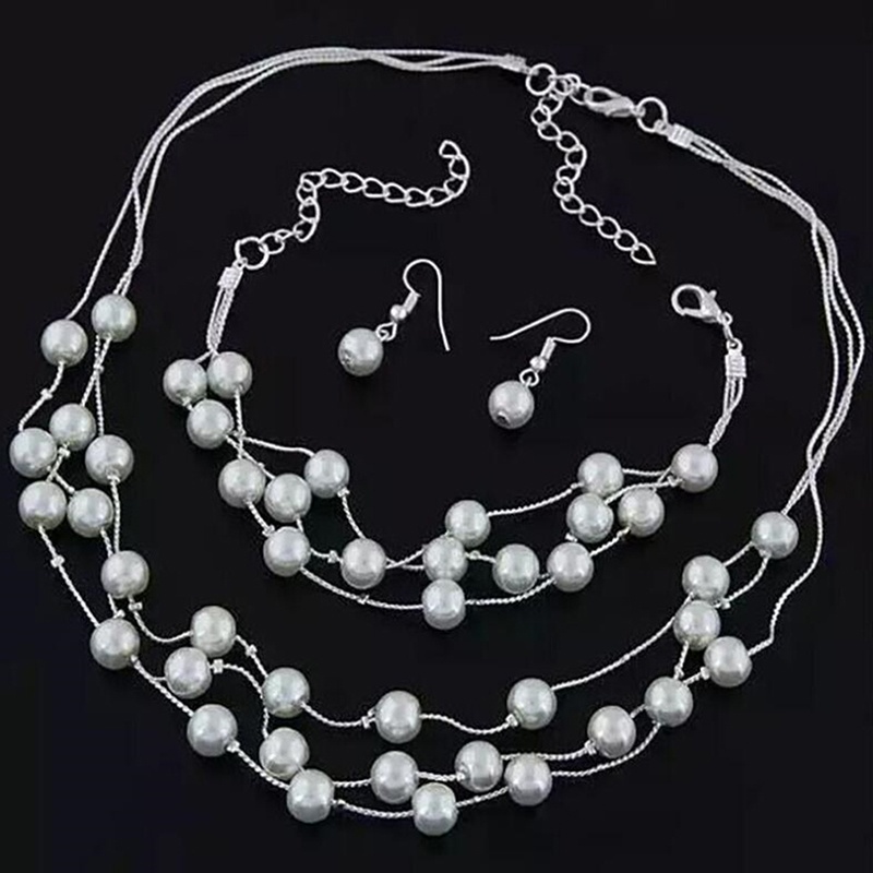 Bộ trang sức đính ngọc trai nhân tạo thời trang