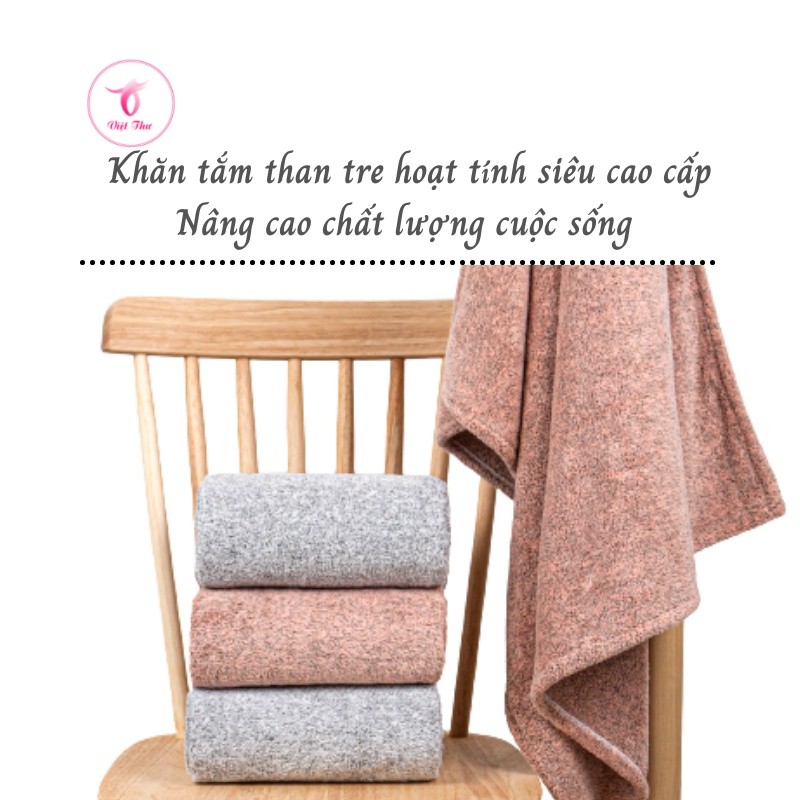 Khăn tắm than tre hoạt tính cỡ lớn, khăn lau lông mềm mịn kháng khuấn thấm hút tốt 140x70 cm - Việt thư