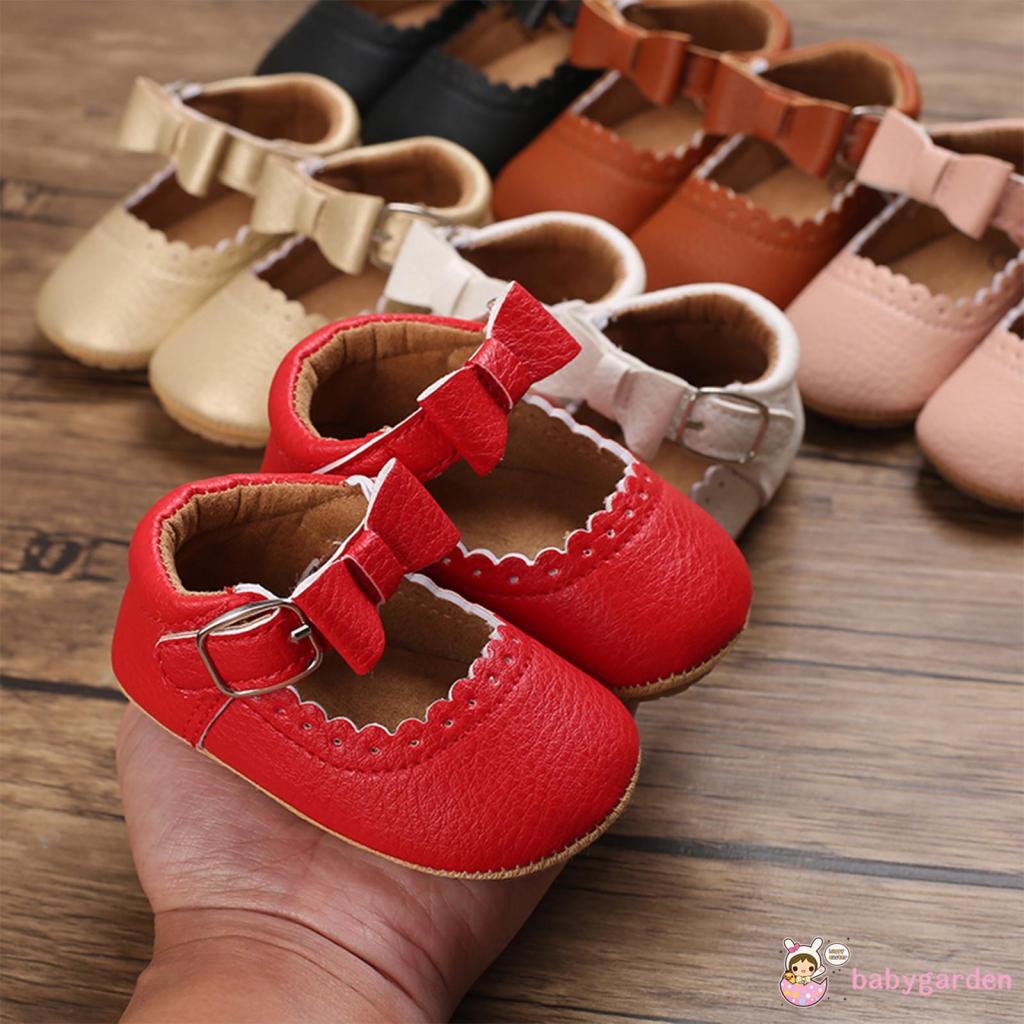 Giày Công Chúa Đế Mềm Chống Trượt Màu Trơn Trang Trí Nơ Xinh Xắn Cho Bé Gái