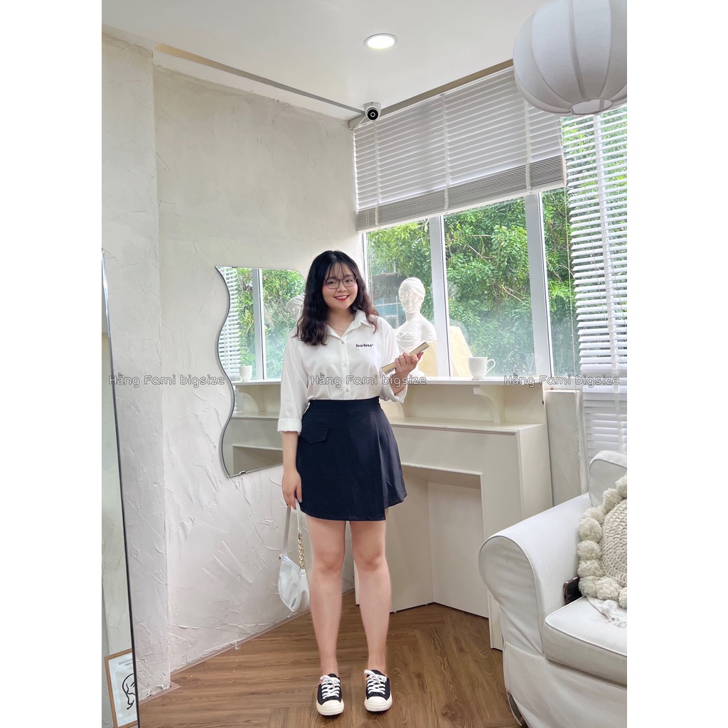 Áo sơ mi trơn dài tay nữ thêu chữ bigsize