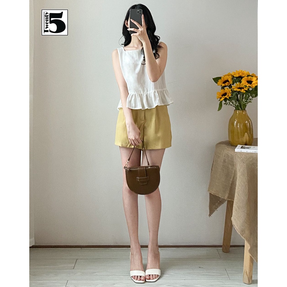 Áo kiểu nữ sát nách bèo viền 2 nơ thắt lưng Twentyfive N1051