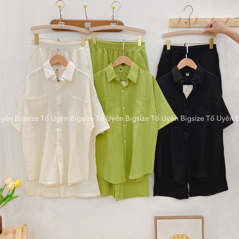 (T.U Bigsize 50-80kg) Bộ Sơ Mi Tay Cộc Quần Dài Chất Đũi Gân QC loại 1 #96