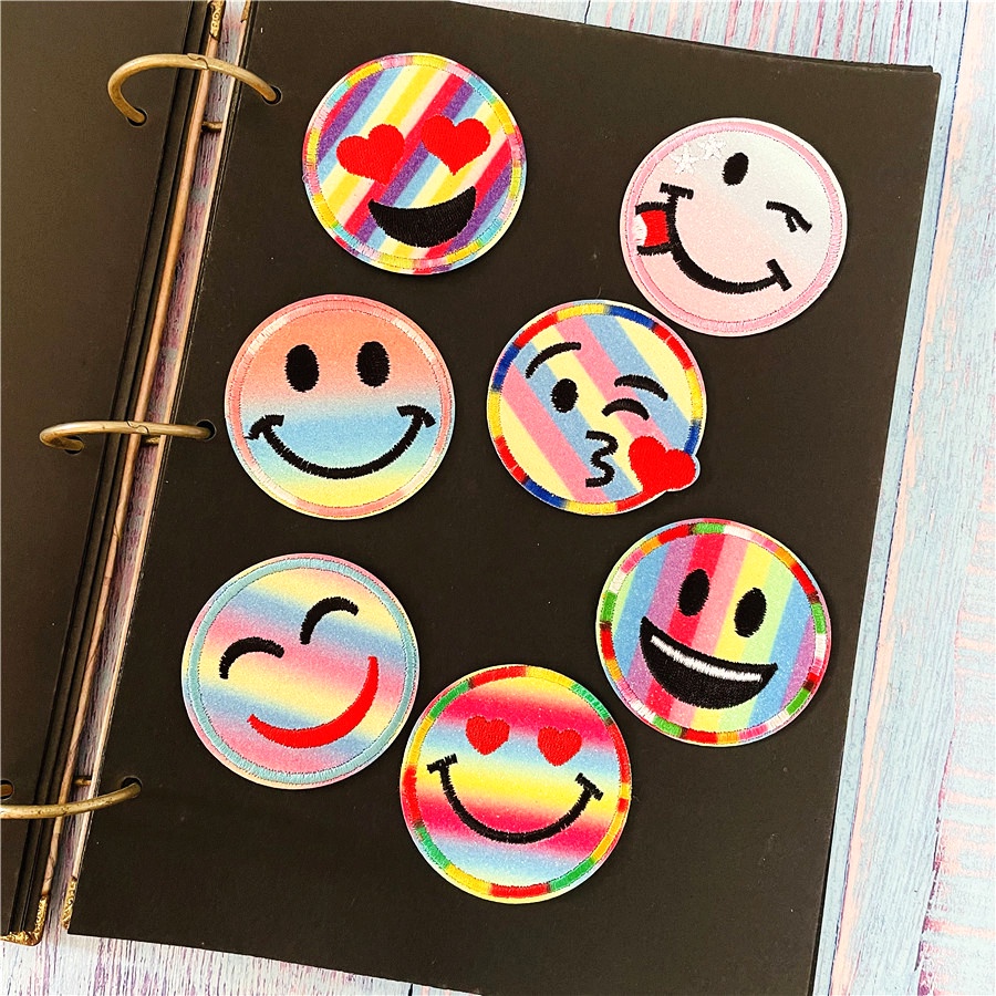 Thời Trang 1 Sticker Ủi Thêu Hình Mặt Cười Cầu Vồng 01