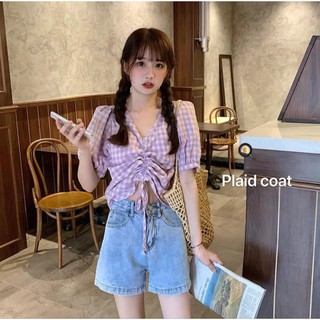 Áo Kẻ Dây Rút Croptop