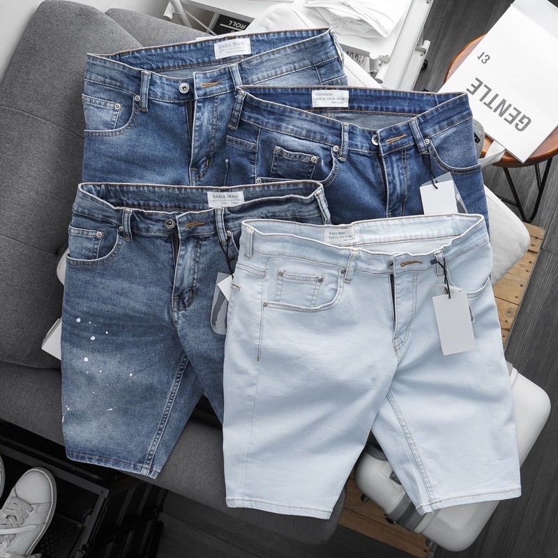 Quần Short jean nam cao cấp ZR Việt nam xuất khẩu Form Slimfit Form dài ngang gối Vải co giãn Hàng dư xịn