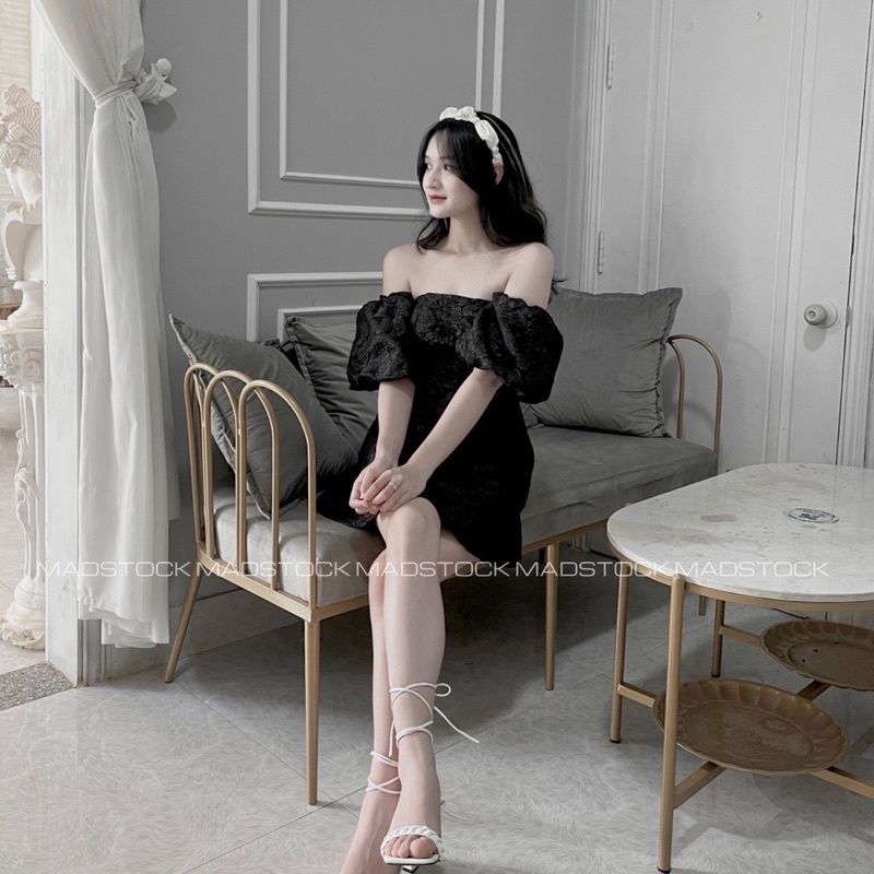 Váy-đầm cúp ngực *ayata* vải gấm hoa dày dặn tay bồng