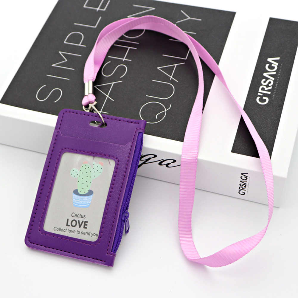 Bao đựng thẻ/ ID bằng da PU có dây đeo cổ đơn giản đa dụng cho nam và nữ