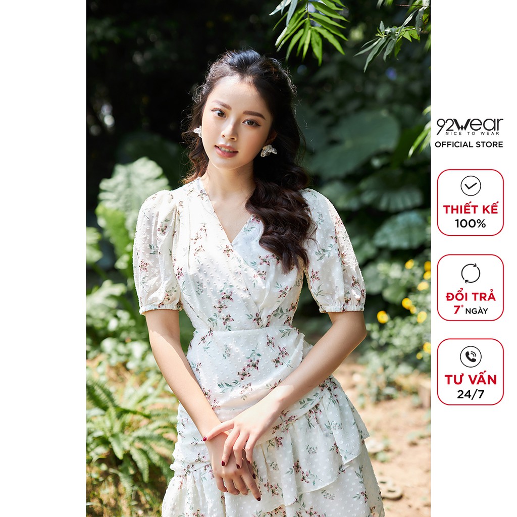 Đầm hoa 92WEAR  váy dáng xòe tay lỡ bồng nhẹ nhàng, thanh lịch DEA1817 | BigBuy360 - bigbuy360.vn