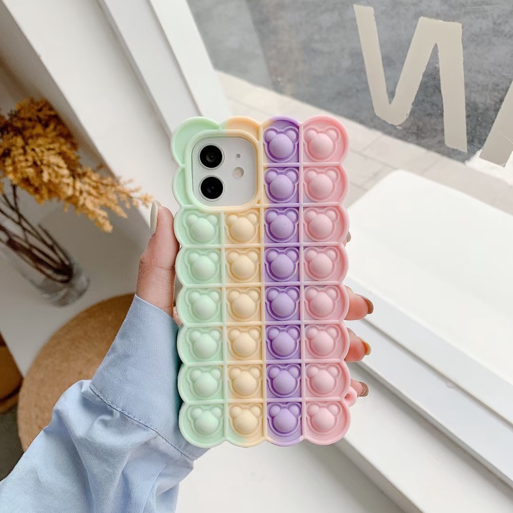 Apple Ốp Điện Thoại Hình Gấu Chơi Game Bấm Bong Bóng Giảm Căng Thẳng Cho For iPhone 11 12 Mini Pro Max X Xs Xr Se 6 7 8 Plus
