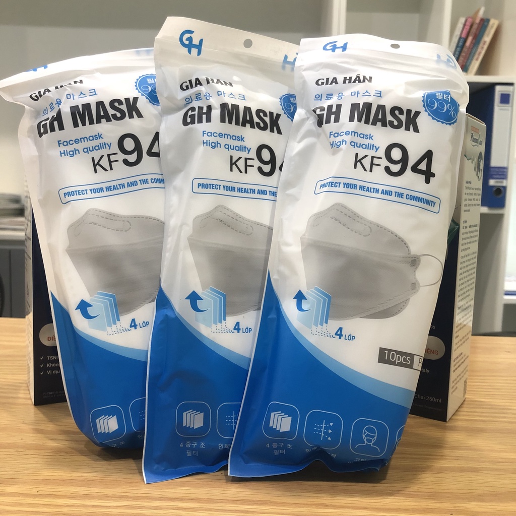 Khẩu trang Y tế KF94 GH Mask cao cấp 4 lớp, bao bền đẹp, thoáng khí, chống bụi mịn và kháng khuẩn vượt trội