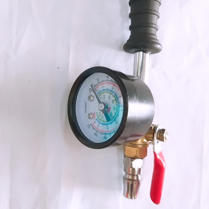 Bơm hơi lốp cong 2 đầu có đồng hồ bằng sắt