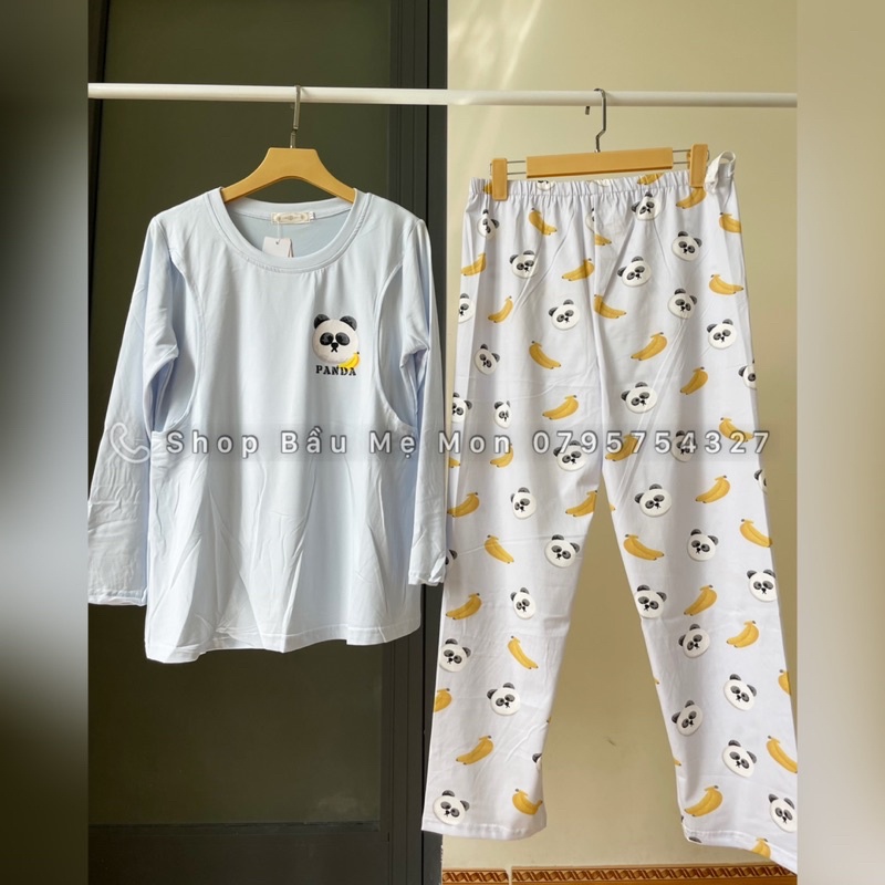 Đồ bộ bầu, Bộ dài tay mặc nhà sau sinh cho con bú vải thun mỏng nhẹ thoải mái có size lớn
