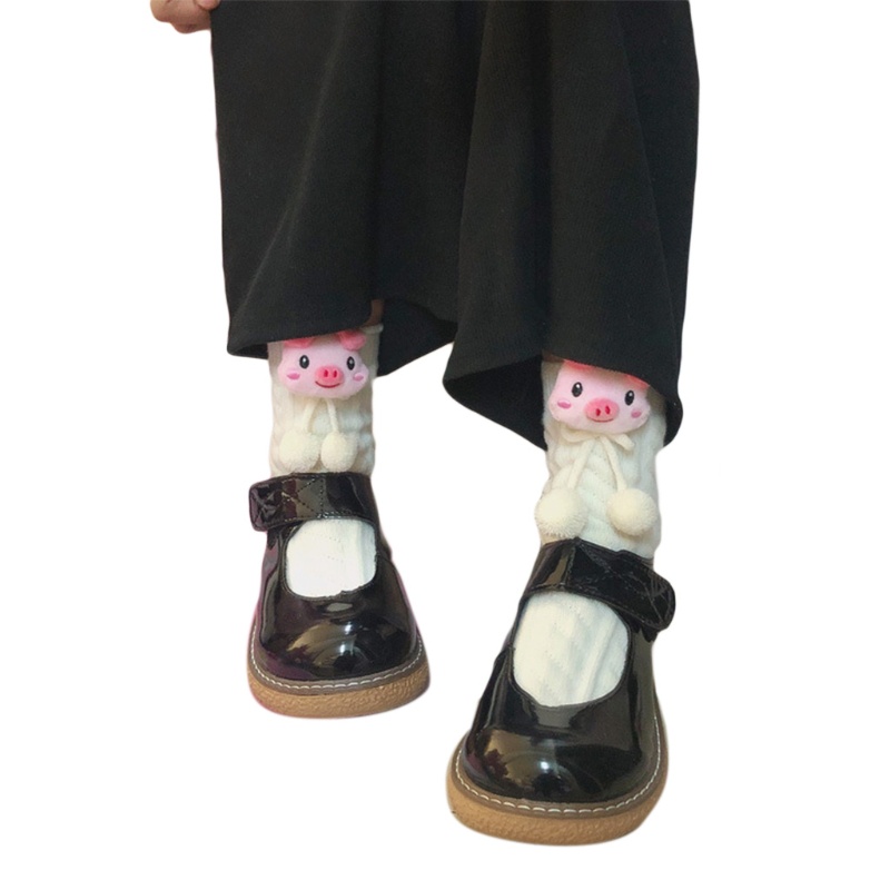 Tất dệt kim họa tiết hoạt hình đính nơ phong cách harajuku đáng yêu cho nữ