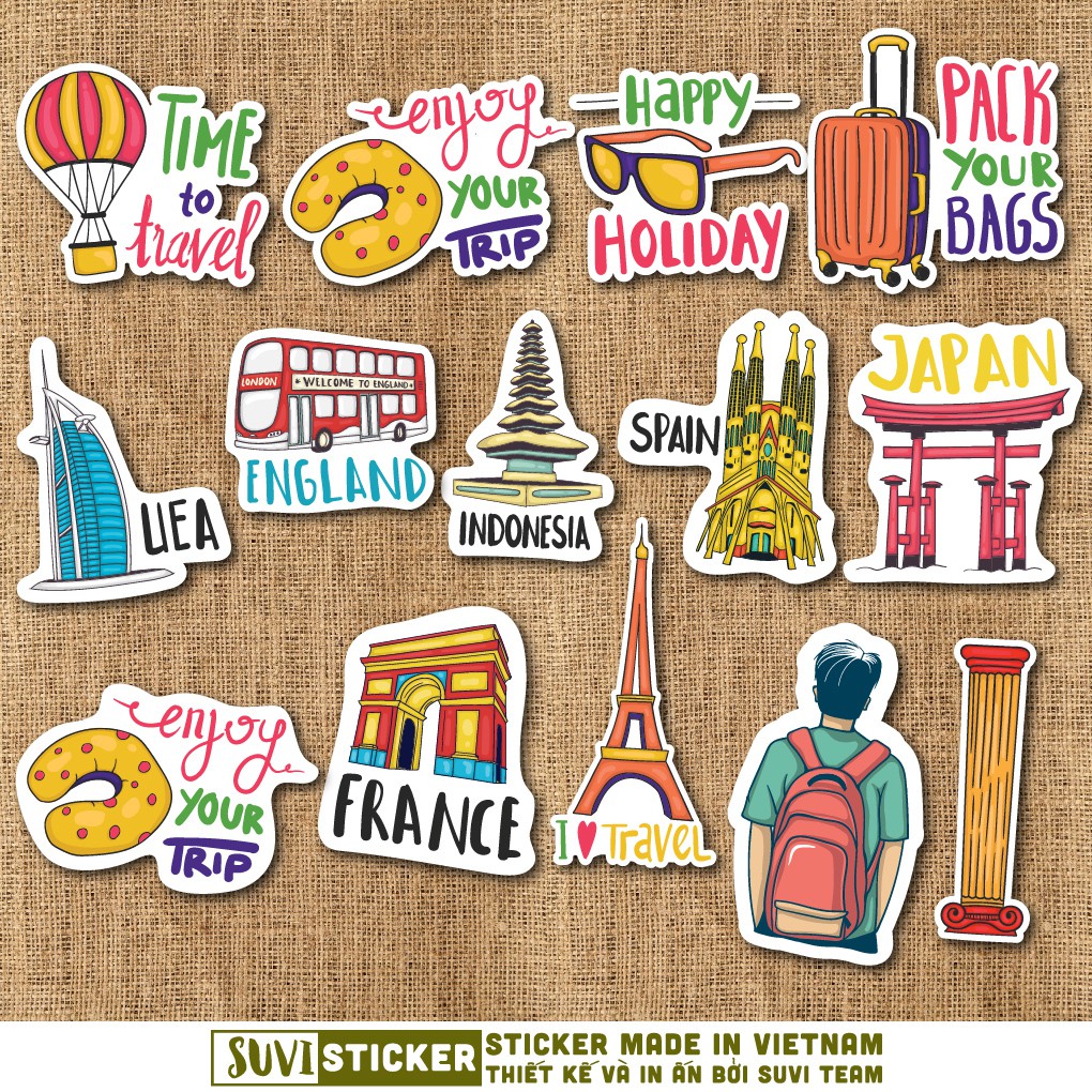 50 Sticker Travel chống nước sticker dán laptop, điện thoại, đàn guitar, mũ bảo hiểm, vali. MSP: T13