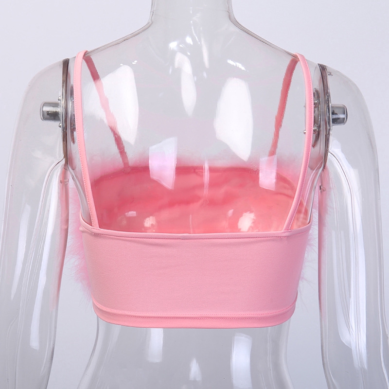 Áo hai dây màu trơn phối lông nhung thời trang quyến rũ cho nữ