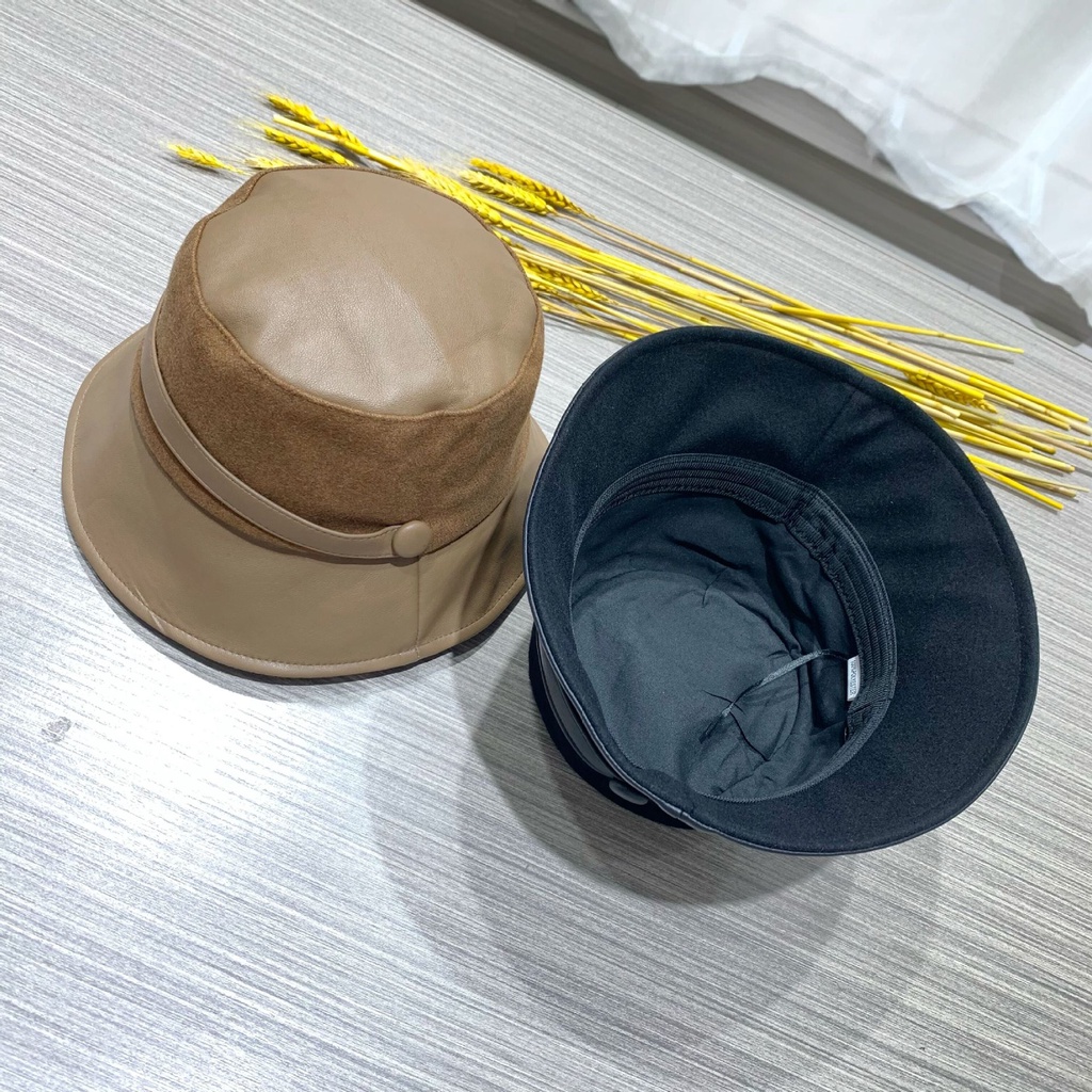 Nón vành da pu màu đen phong cách cổ điển Anh Quốc