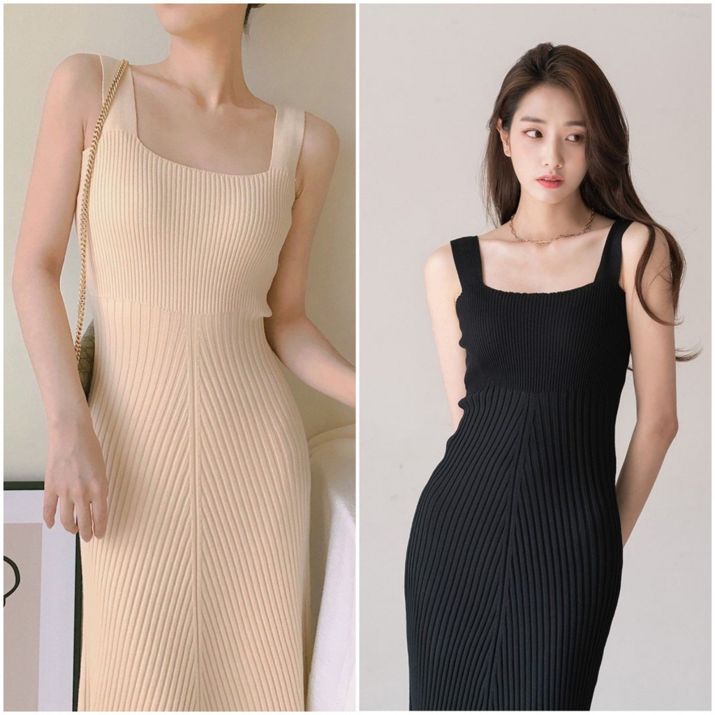 Đầm Len 2 Dây Form Chuẩn Tôn Dáng, Đi Làm, Đi Tiệc Đều Đẹp - D55