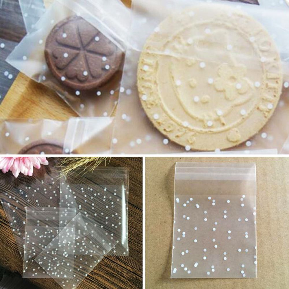 ❤LANSEL❤ 100 PCS Candy Self Adhesive Hot Seal OPP Plastic Packaging Bag Cookie Gift New Baking White Dots