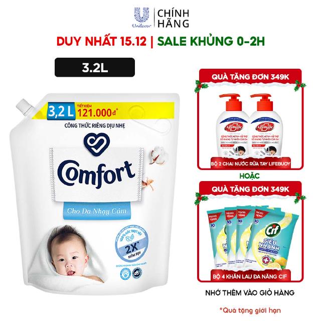 Nước Xả Vải Em Bé Comfort Cho Da Nhạy Cảm Túi 3.2L