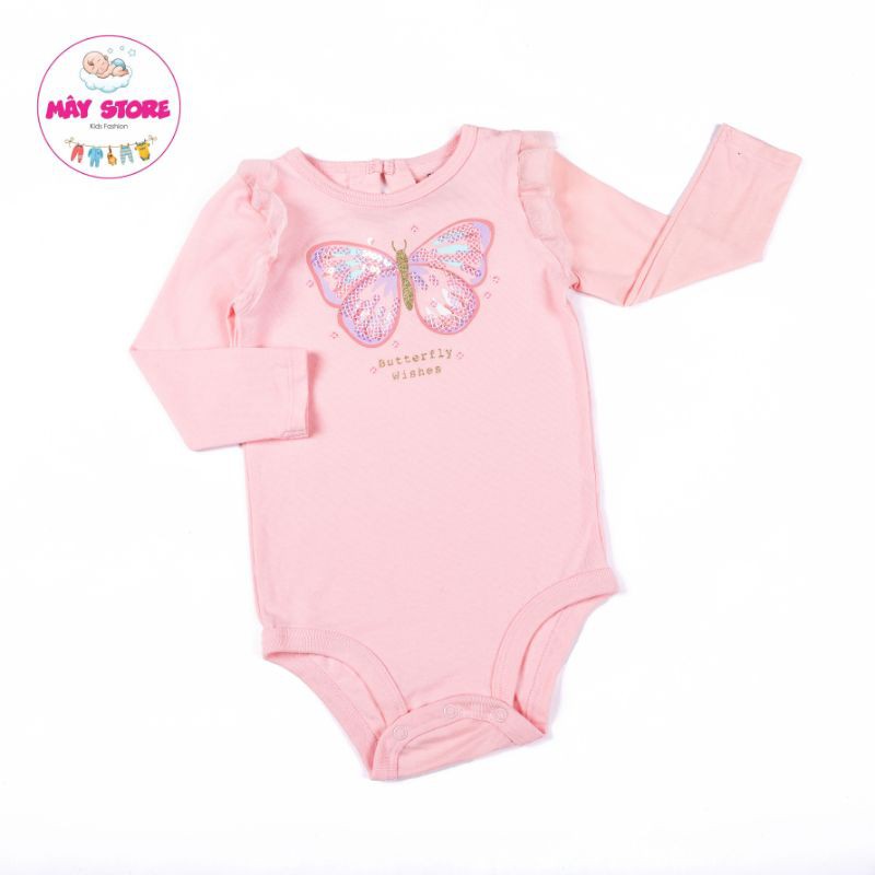 Thời trang trẻ em xuất dư Carter - Bodysuit bé gái in hình bướm kim sa size từ 3M đến 24M