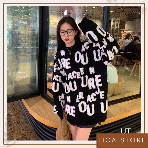Áo len chữ xù form oversize dài rộng giấu quần hottrend, dày dặn mềm mịn cao cấp LICA - A21