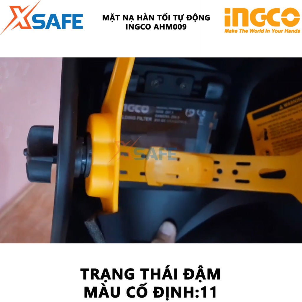 Mặt nạ hàn tự động INGCO AHM009 dùng pin mặt trời, có thể sạc lại, không cần thay pin, vùng quan sát 90x35mm - [XSAFE]