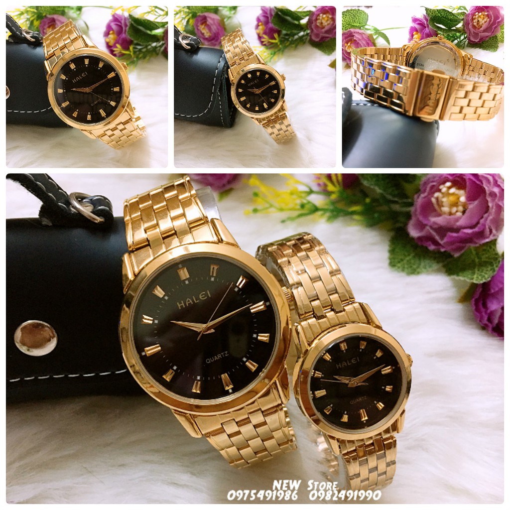 Đồng hồ cặp đôi dây thép Halei Gold black platium sang trọng, huyền bí | BigBuy360 - bigbuy360.vn