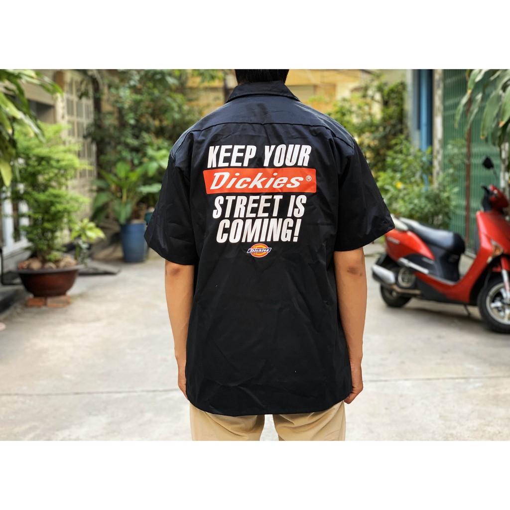 Áo sơ mi kaki nam Dickies tay ngắn túi ngực in chữ chính hãng - Helistore
