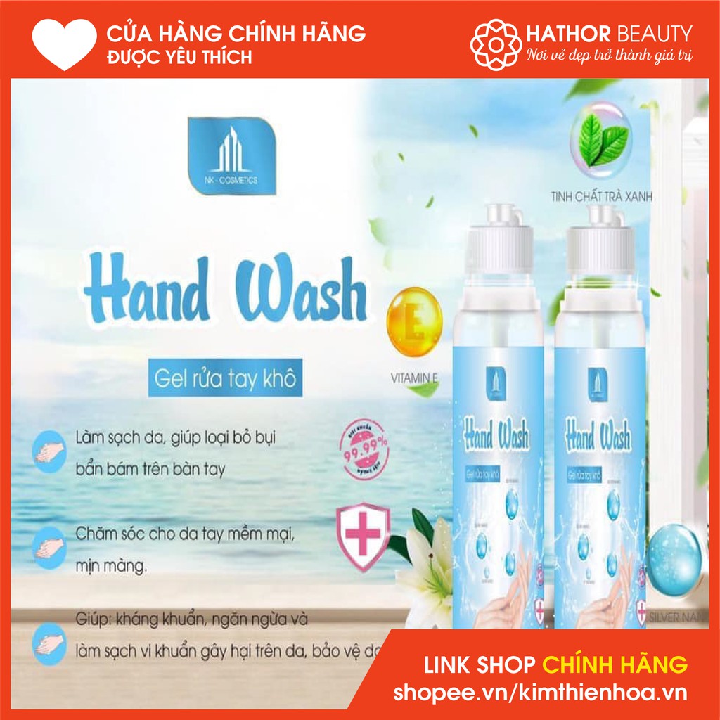 GEL RỬA TAY KHÔ DIỆT KHUẨN - PHÂN TỬ NANO BẠC - HAND WASH | HATHOR BEAUTY (KIM THIÊN HOA)