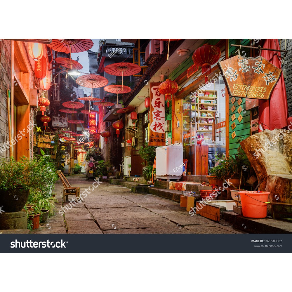 Tranh lụa 3d Hồng Kông Phượng Hoàng Cổ Trấn Kích Thước 1,5m x 2m HKPHCT