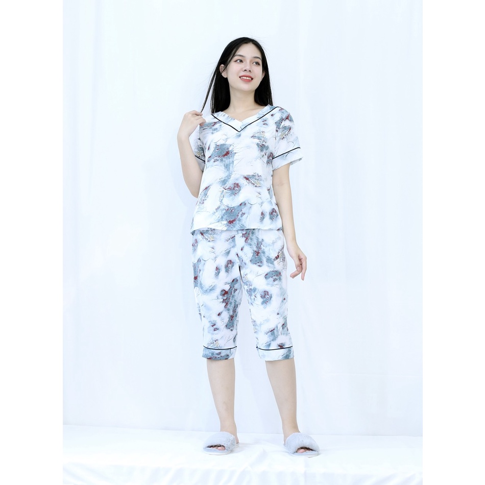 [HÌNH THẬT 100%] Bộ đồ Pijama nữ lửng TRẮNG HÌNH KHỐI BẤT QUY TẮC - CỰC XINH  - vải lụa cao cấp - Cực Kì Sang Chảnh