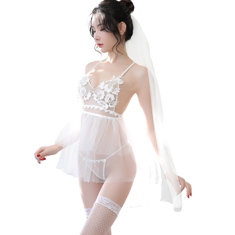 [Che tên] Cosplay Cô Dâu Sexy -Đồ Lót Nữ Sexy - Cosplay Cô Dâu Trắng Vải Voan Hờ Hững Sang Chảnh Siêu sexy CP037