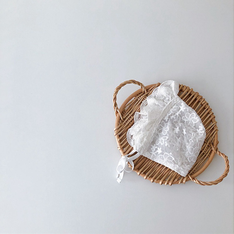 Mũ Trùm Đầu Che Nắng Vải Cotton Phối Ren Hoa Kiểu Công Chúa Làm Phụ Kiện Chụp Ảnh Cho