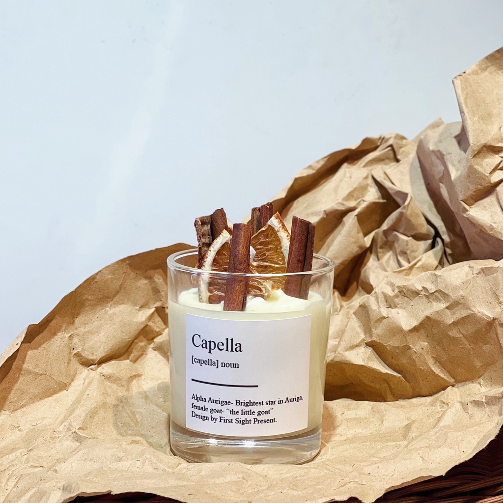 Nến thơm Capella handmade hương Bergamot và quế First Sight Candles tinh dầu cao cấp không khói hũ 170gr