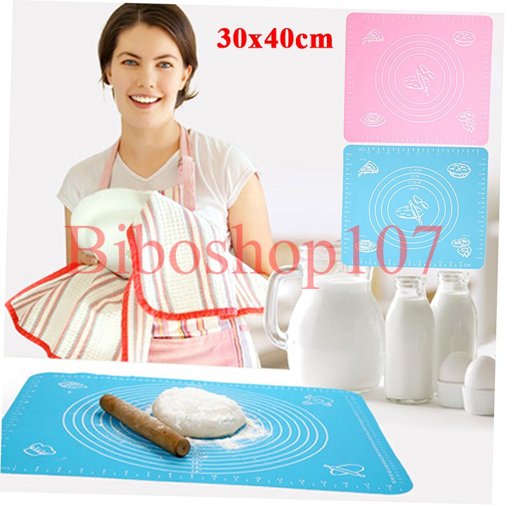 🎶Tấm lót nhào bột silicon 30x40cm + Cán lăn bột gỗ🎶