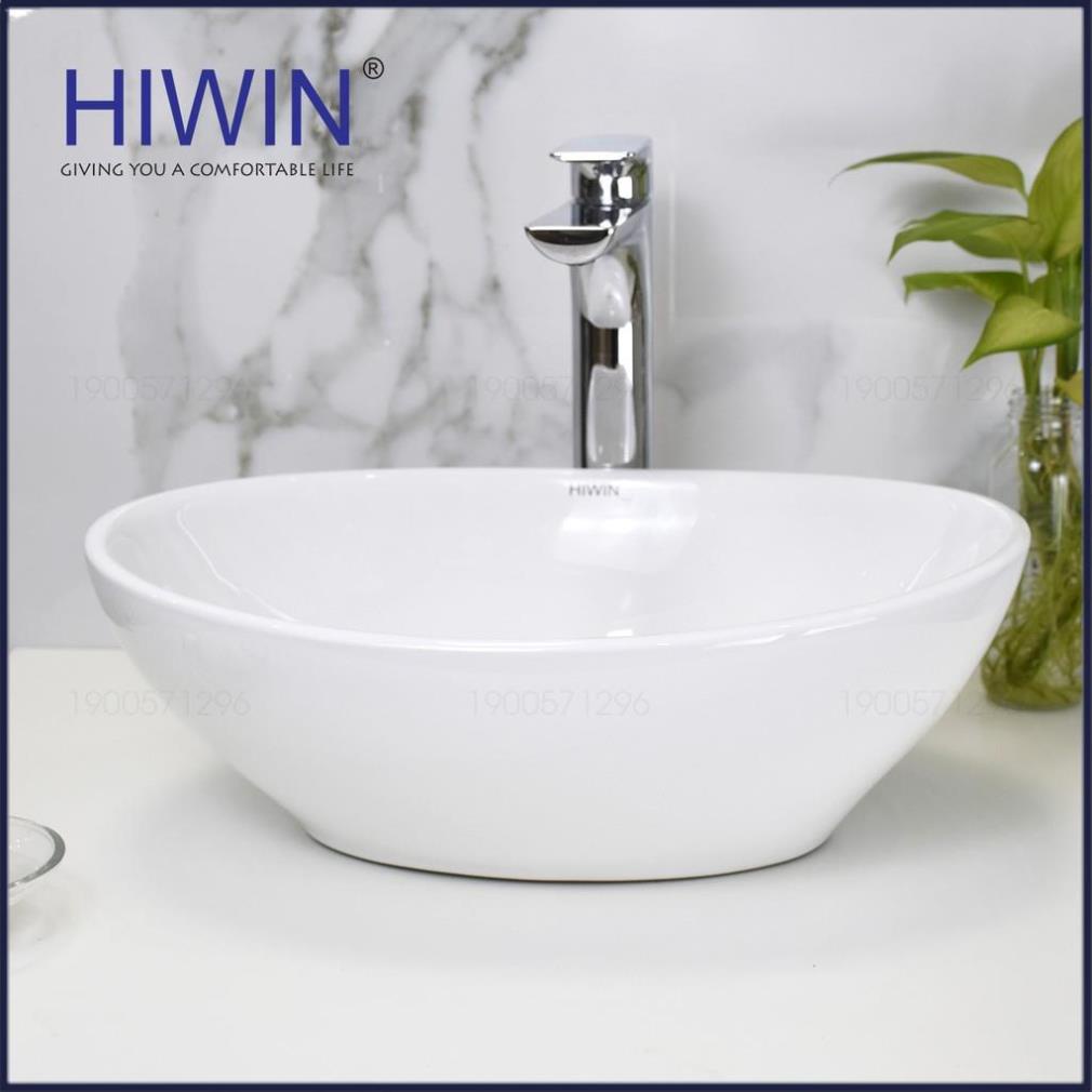 Chậu rửa mặt lavabo sứ cao cấp đặt bàn màu trắng dáng elip độc đáo HIWIN LP-8020