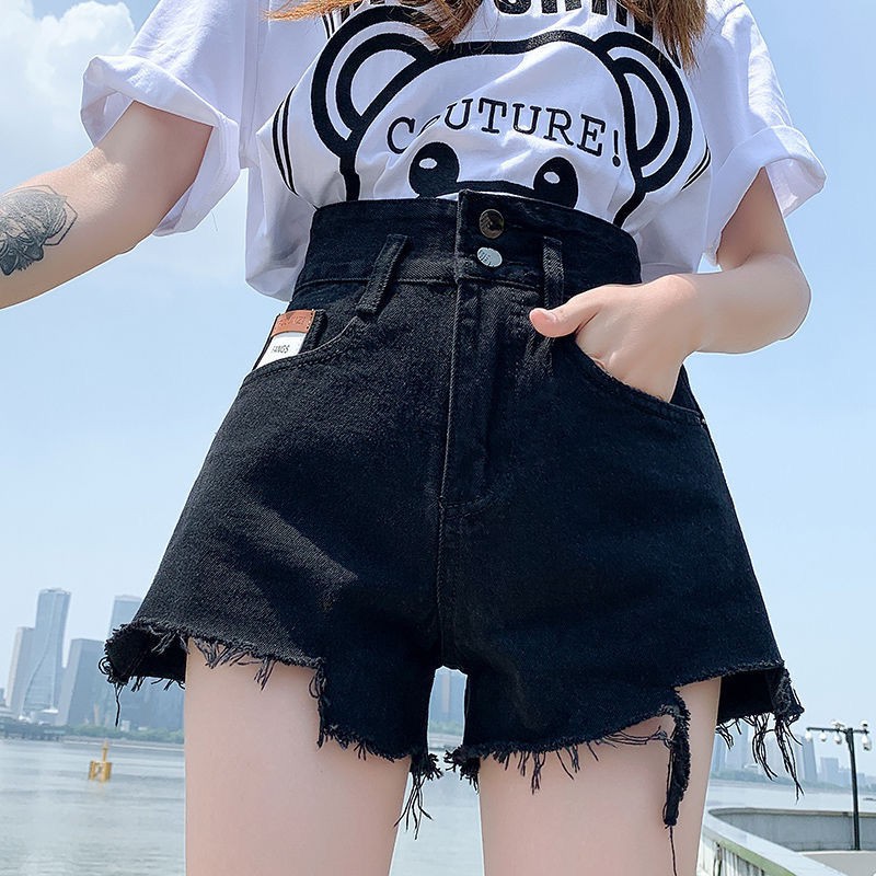 Quần Short Jeans Lưng Cao Ống Rộng Thời Trang Xuân Hè 2021 Cho Nữ