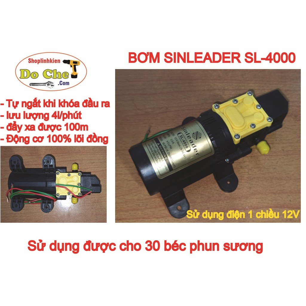 Máy bơm nước mini 12V áp lực cao Lưu lượng 4.0L phút Sinleader SL-4000 Sử dụng làm bộ phun sương tưới cây bộ rửa xe mini