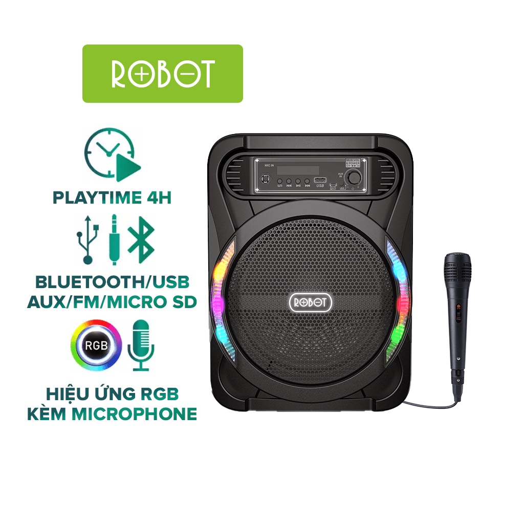 Loa Bluetooth Karaoke ROBOT RB450 Hiệu Ứng LED RBB Công Suất 10W Kèm Micro Âm Thanh Tuyệt Đỉnh - Bảo Hành 12 Tháng