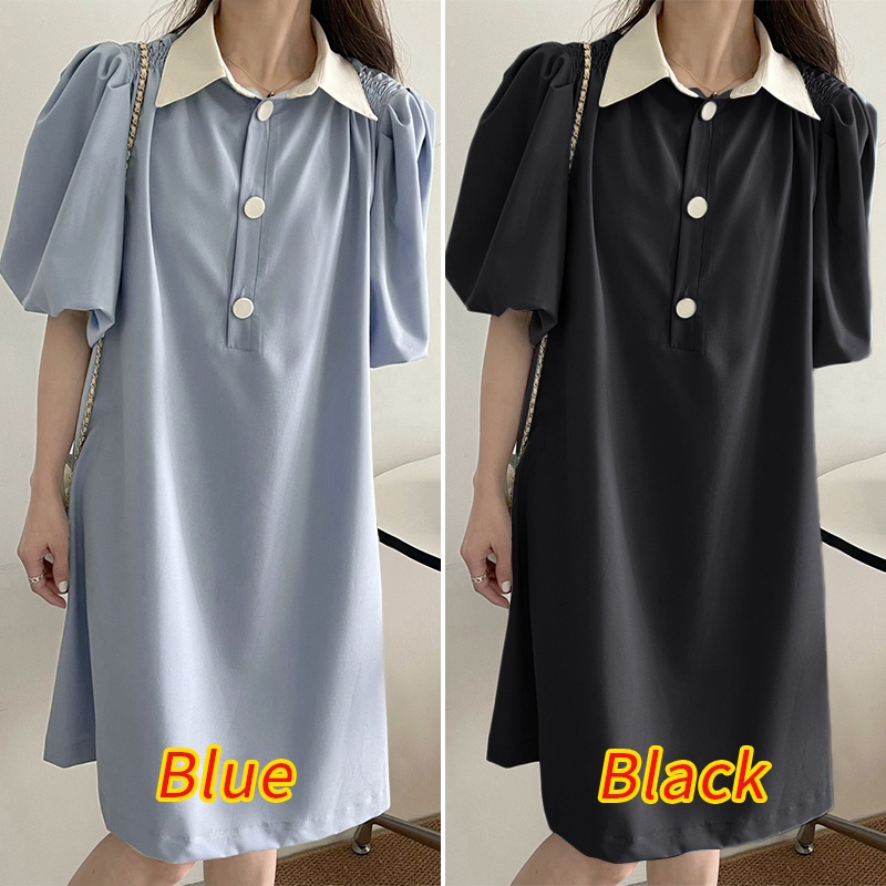 Đầm midi Zanzea tay phồng cài nút cổ bẻ thời trang Hàn Quốc sành điệu cho nữ
