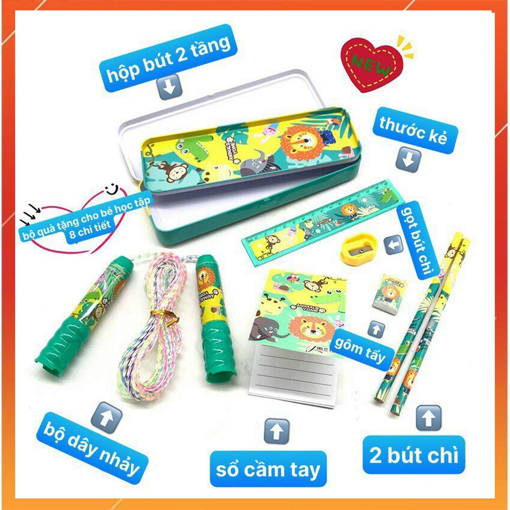 Bộ dụng cụ học tập 8 món đa năng cho bé kèm hộp  quà xinh xắn