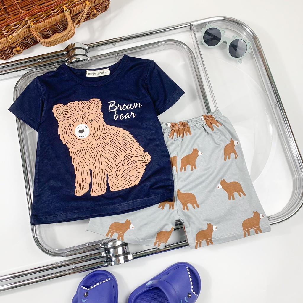 Đồ bộ Minky Mom bé trai bé gái, bộ cộc tay thun lạnh cho bé  phù hợp mặc đi chơi . Bé 9-27kg. MMCT17