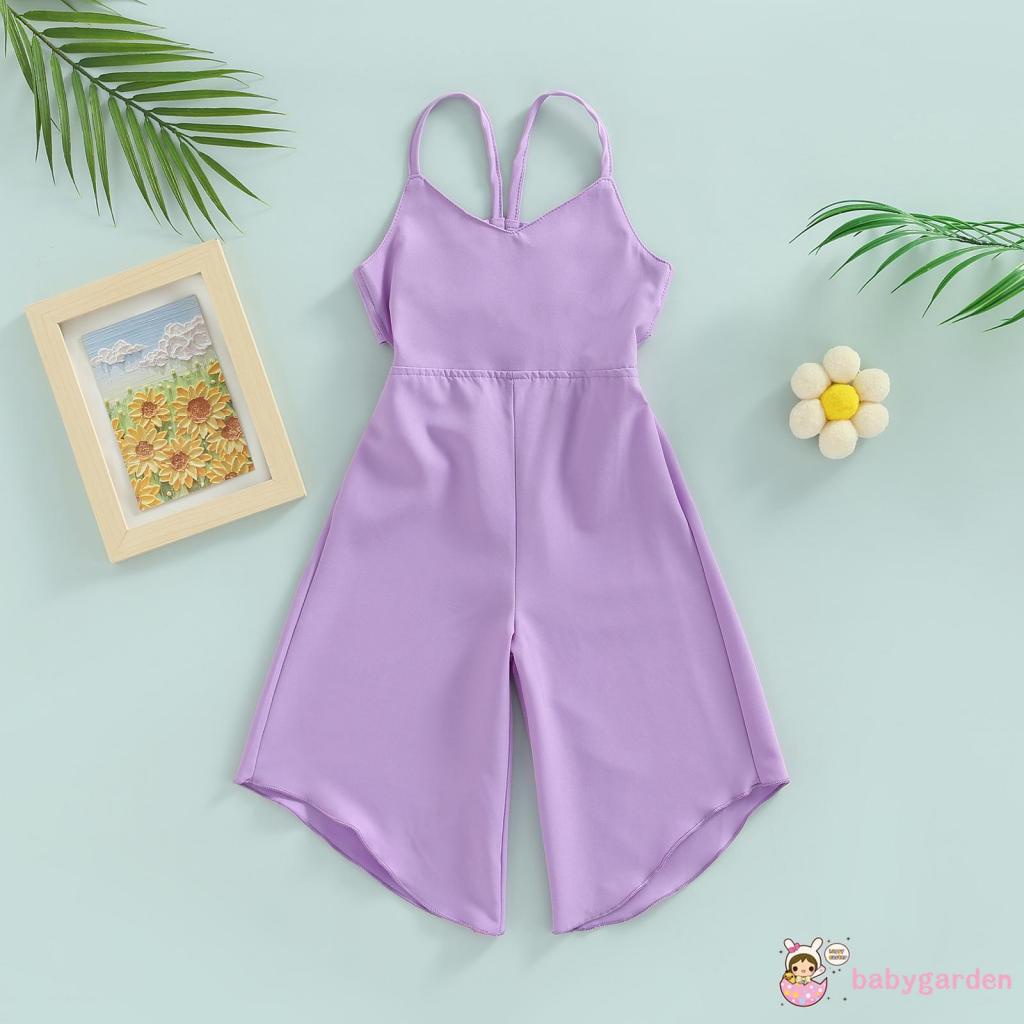 Áo liền quần Tay Loe Dài Cổ Chữ V Màu Trơn Thời Trang Mùa Hè Cho Bé Gái 1-6 Tuổi