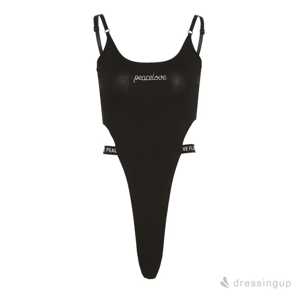 Bộ Áo Liền Quần Cổ Chữ U Thêu Chữ Màu Đen Thời Trang Mùa Hè Cho Nữ | BigBuy360 - bigbuy360.vn