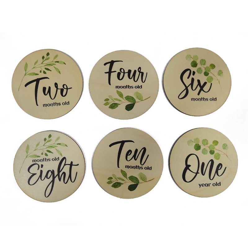 Bộ Thẻ Đánh Dấu Cột Mốc Phát Triển Theo Tháng Cho Bé Hình Tròn In Họa Tiết Chiếc Lá
