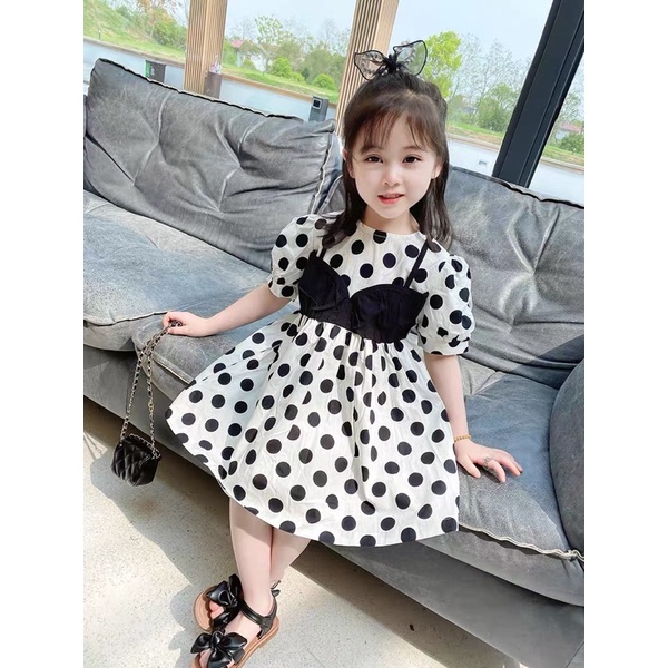 Váy chấm bi đũi lụa cho bé gái